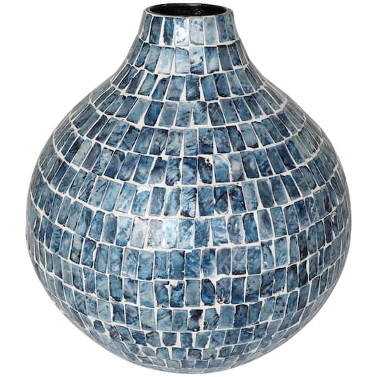 14" Blue Mother of Pearl Handmade Mosaic Inspired Vase